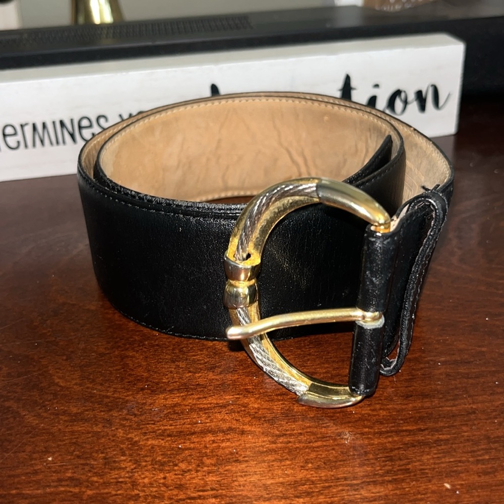 Amanda Smith Genuine Leather Black Woman's Belt Gold Hardware Vintage sz M
